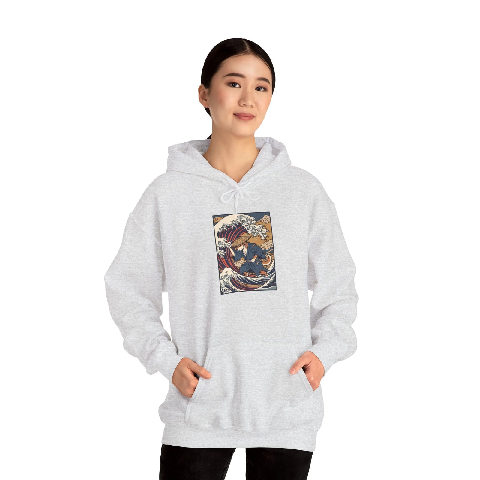 Ronin Wave Samurai Dog Hoodie - Heavy Blend Cotton Poly Fleece - Unisex White