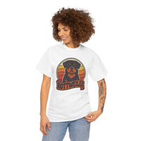 Retro 70s Sunset Rottweiler T-Shirt - Heavy Cotton Classic Fit Tee - Unisex Off White
