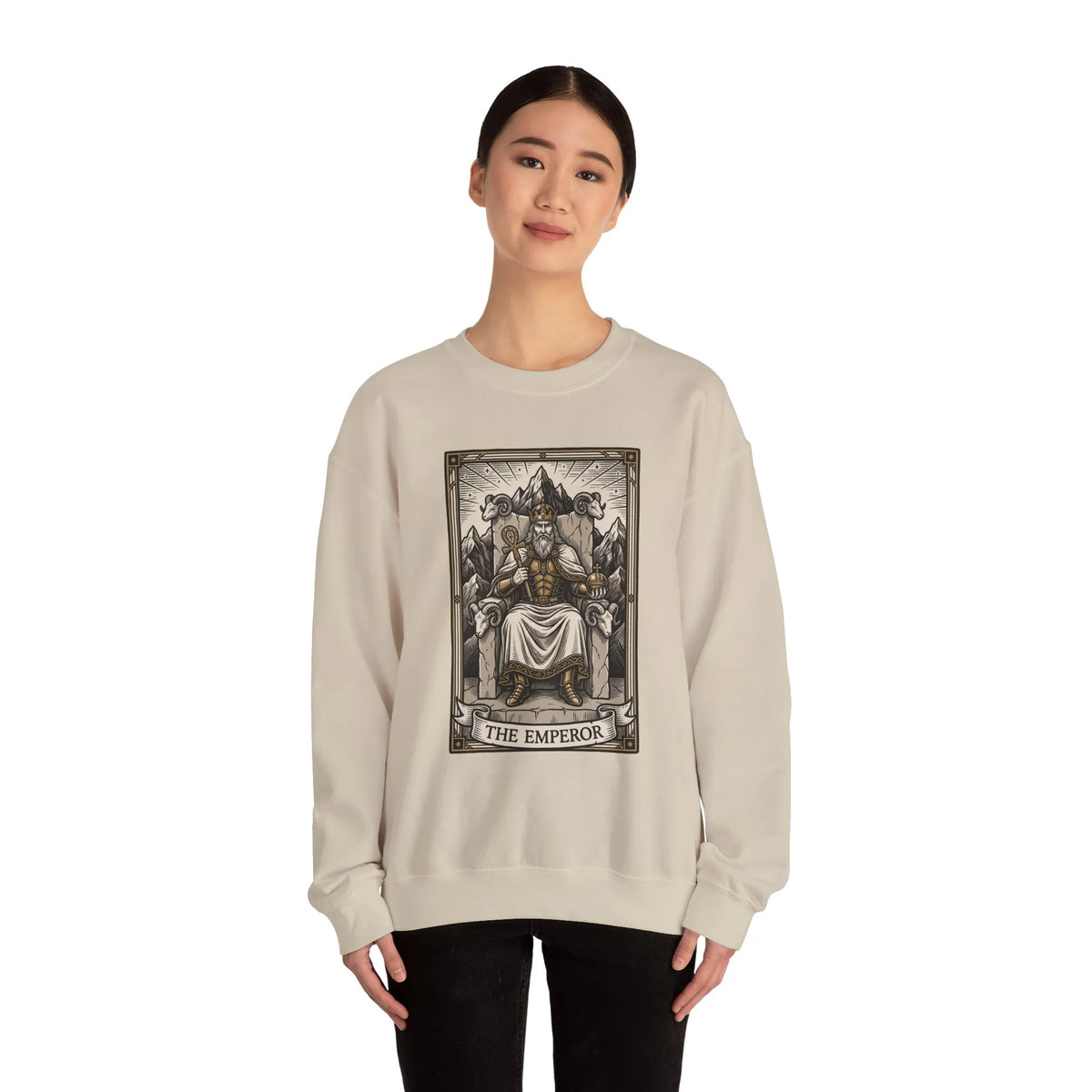 The Emperor Tarot Card Sweatshirt - Soft Durable Fleece Crewneck - Unisex White