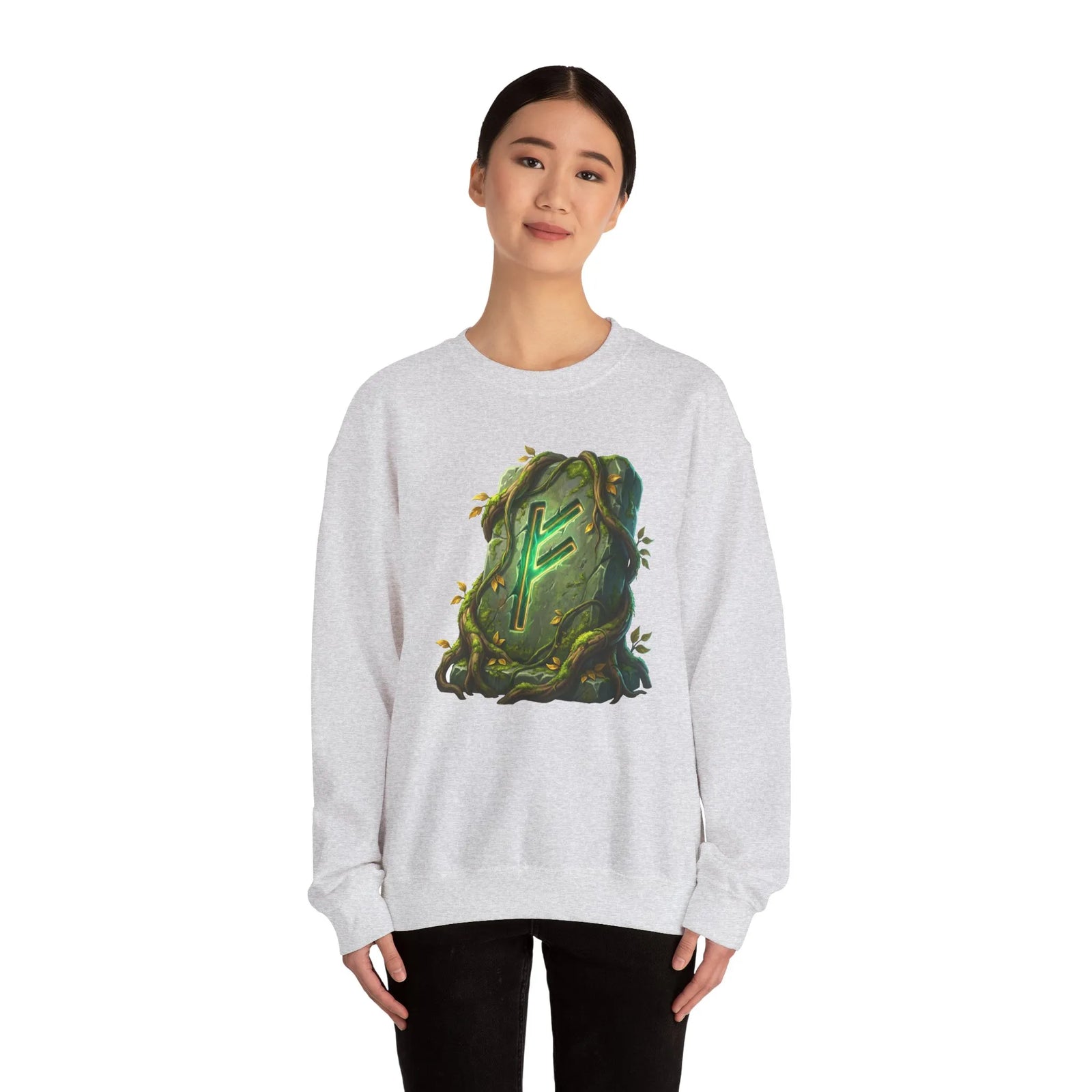 Fehu Wealth Rune Sweatshirt - Heavy Blend Fleece Crewneck - Unisex White