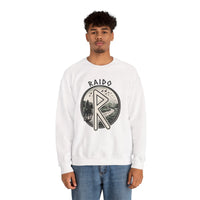 Raido Rune Journey Sweatshirt - Heavy Blend Classic Fit Crewneck - Unisex White