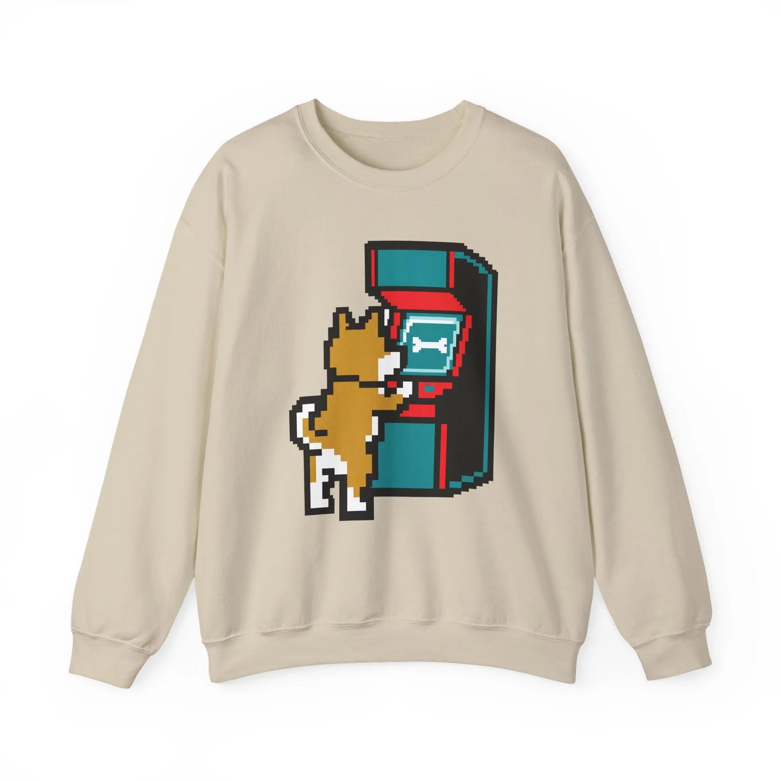 8-Bit Pixel Gaming Dog Sweatshirt - Classic Fit Fleece Crewneck - Unisex White