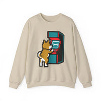 8-Bit Pixel Gaming Dog Sweatshirt - Classic Fit Fleece Crewneck - Unisex White