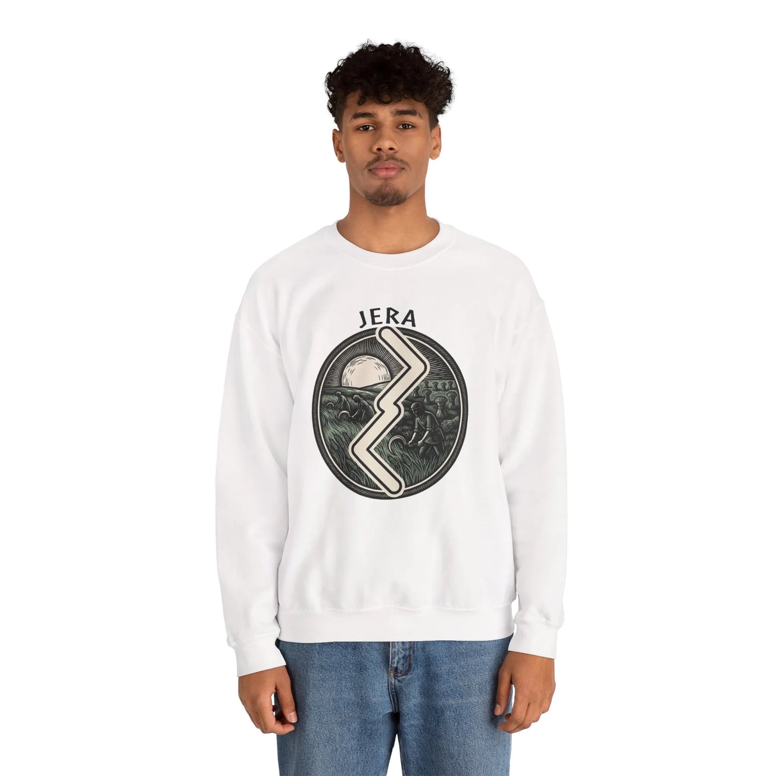 Jera Rune Harvest Field Sweatshirt - Medium Weight Cotton Blend Crewneck - Unisex White