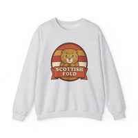 Scottish Fold Retro Sunset Sweatshirt - Heavyweight Cotton Blend Crewneck - Unisex White