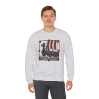 Longship Prow Viking Berserker Cats Sweatshirt - Heavyweight Cotton Blend Crewneck - Unisex White