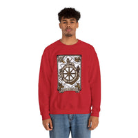 Wheel of Fortune Tarot Card Sweatshirt - Heavy Blend Crewneck Fleece - Unisex White