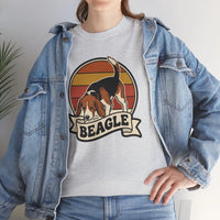 Retro 70s Sunset Beagle Graphic T-Shirt - Heavy Cotton Classic Fit Tee - Unisex White