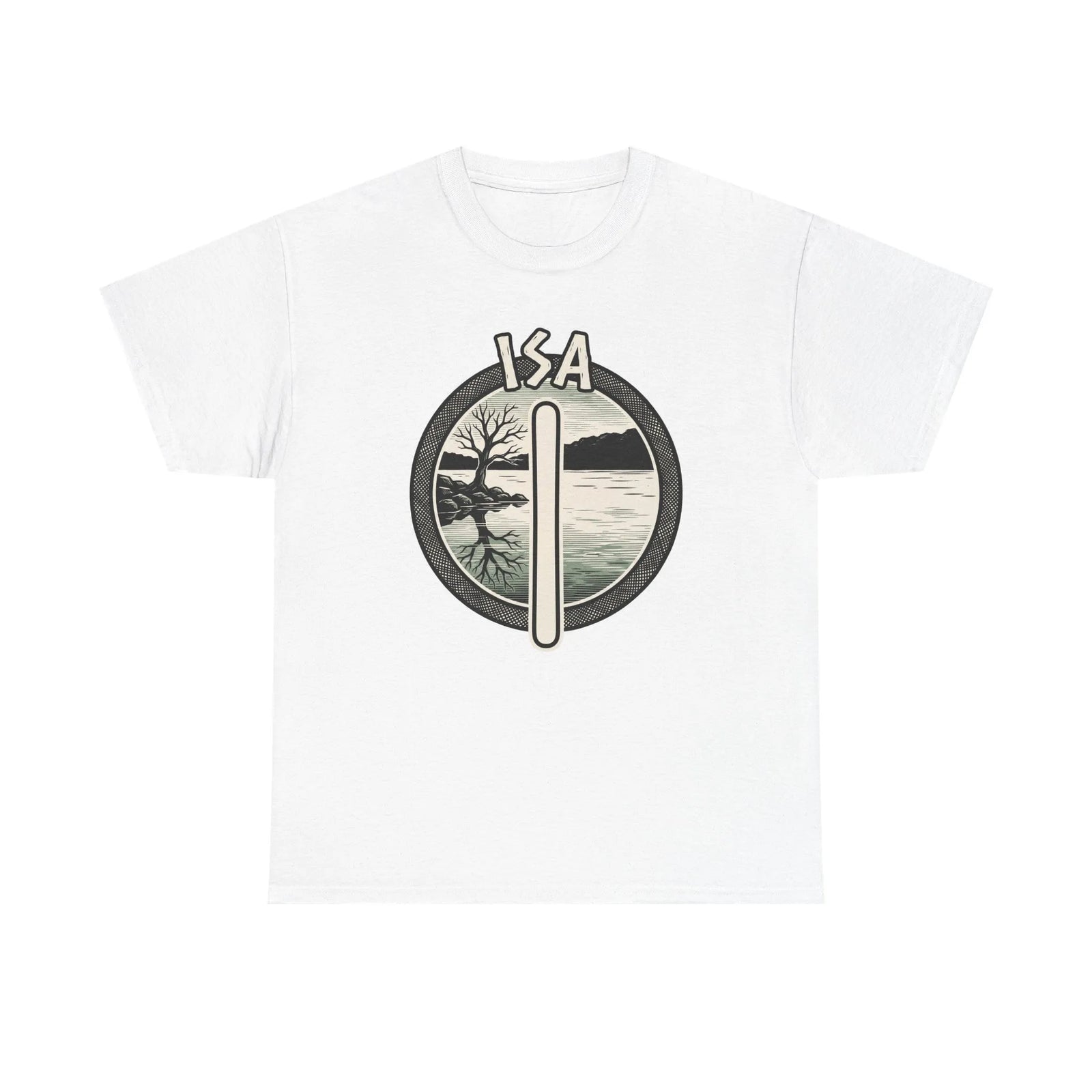 Isa Rune Ice Landscape T-Shirt - Heavy Cotton Classic Fit Crewneck - Unisex White