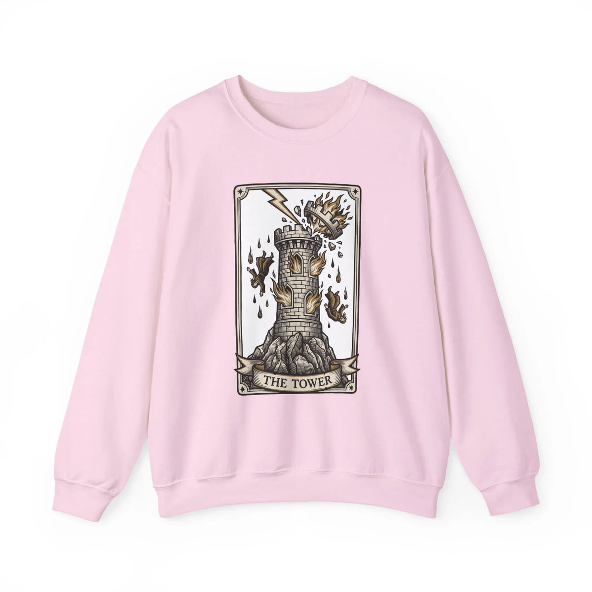 The Tower Tarot Card Sweatshirt - Heavy Blend Fleece Crewneck - Unisex White