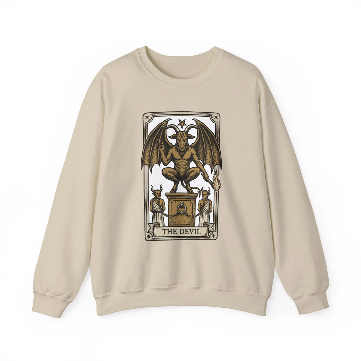 Devil Tarot Card Graphic Sweatshirt - Heavy Blend Fleece Crewneck - Unisex White