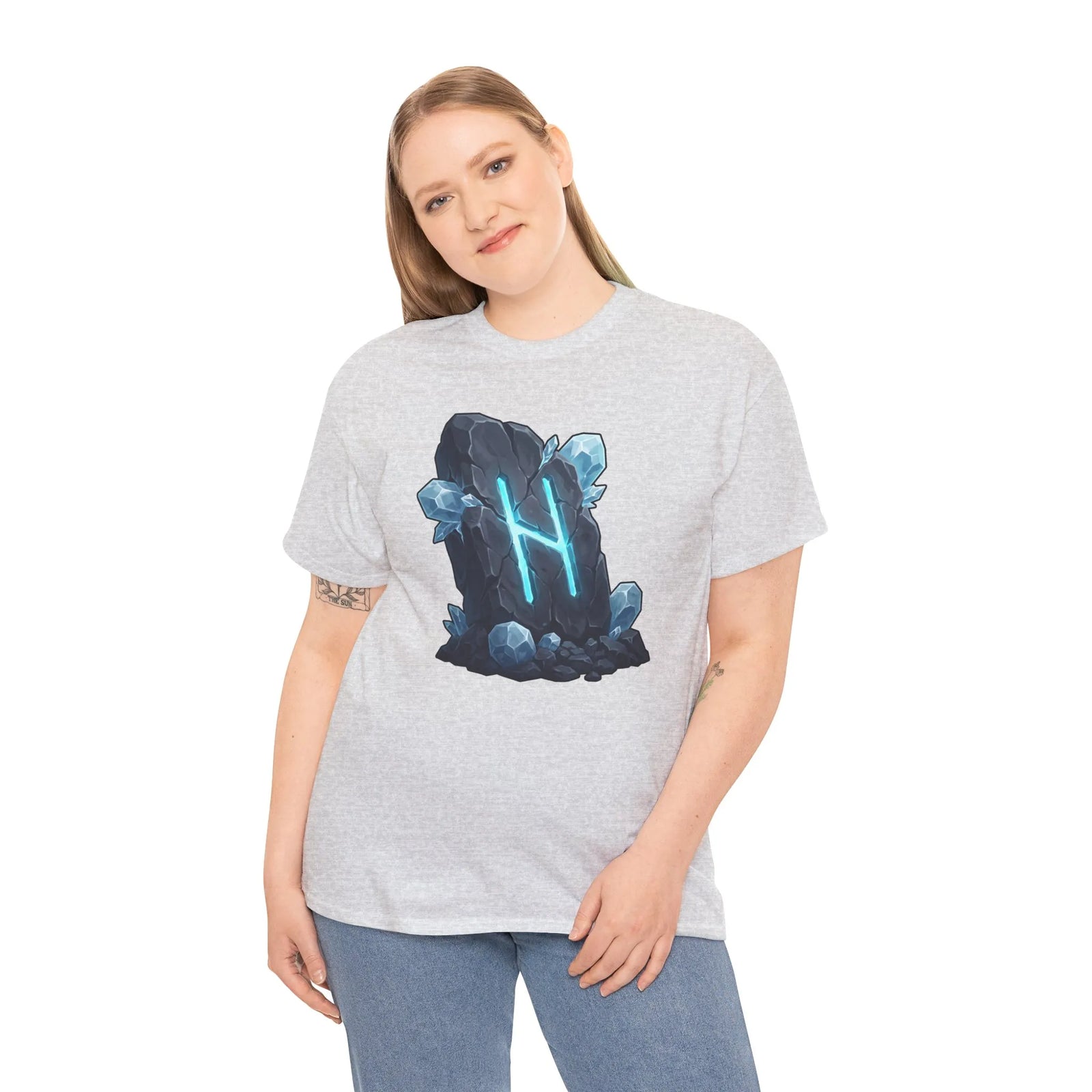 Hagalaz Rune Stone Graphic T-Shirt - Heavyweight Cotton Classic Fit - Unisex White