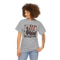 Viking Berserker Cat Longship T-Shirt - Heavyweight Cotton Classic Crewneck - Unisex White