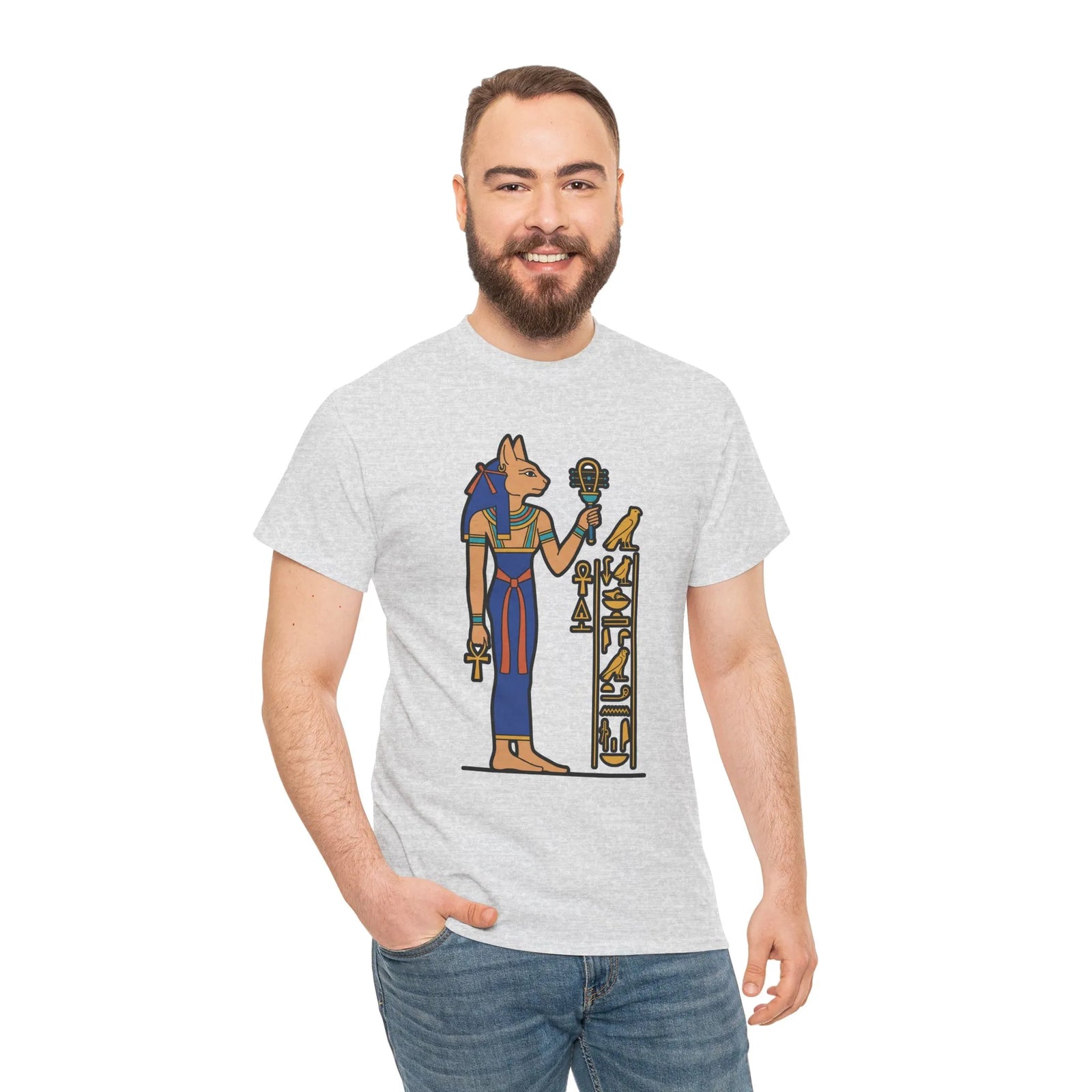 Bastet Sphynx Egyptian Pharaoh Cat T-Shirt - Heavy Cotton Classic Fit Tee - Unisex White