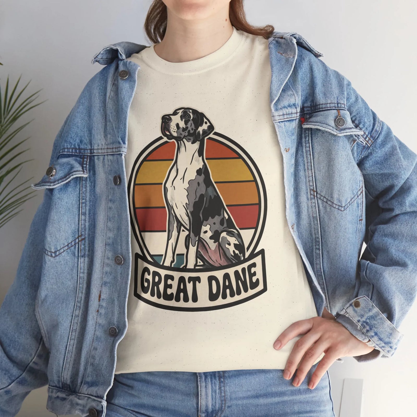 Great Dane Retro 70s Sunset Graphic T-Shirt - Heavy Cotton Classic Fit Tee - Unisex White