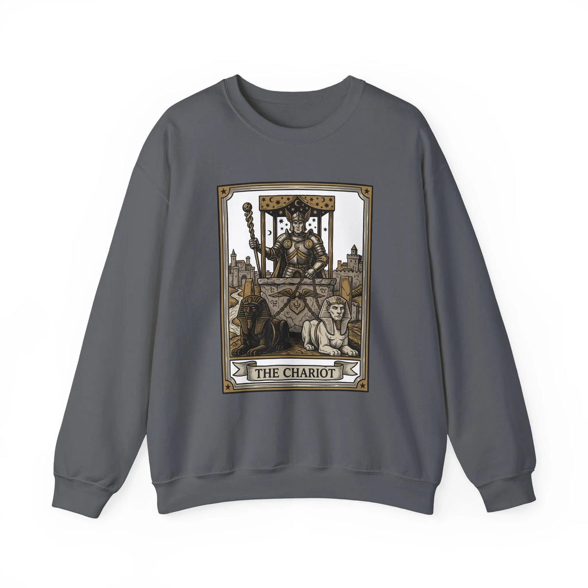The Chariot Tarot Card Sweatshirt - Heavy Blend Cotton-Poly Crewneck - Unisex White