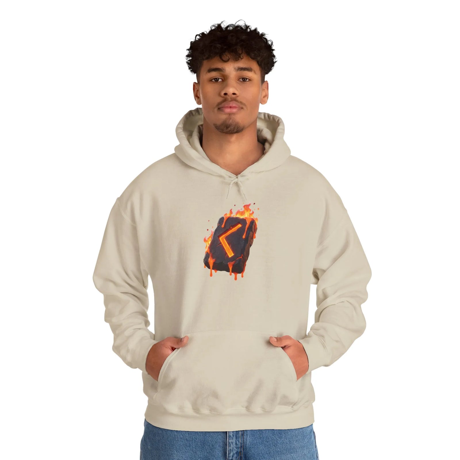 Kenaz Rune Torch Flame Hoodie - Soft Fleece Pullover Hoodie - Unisex White