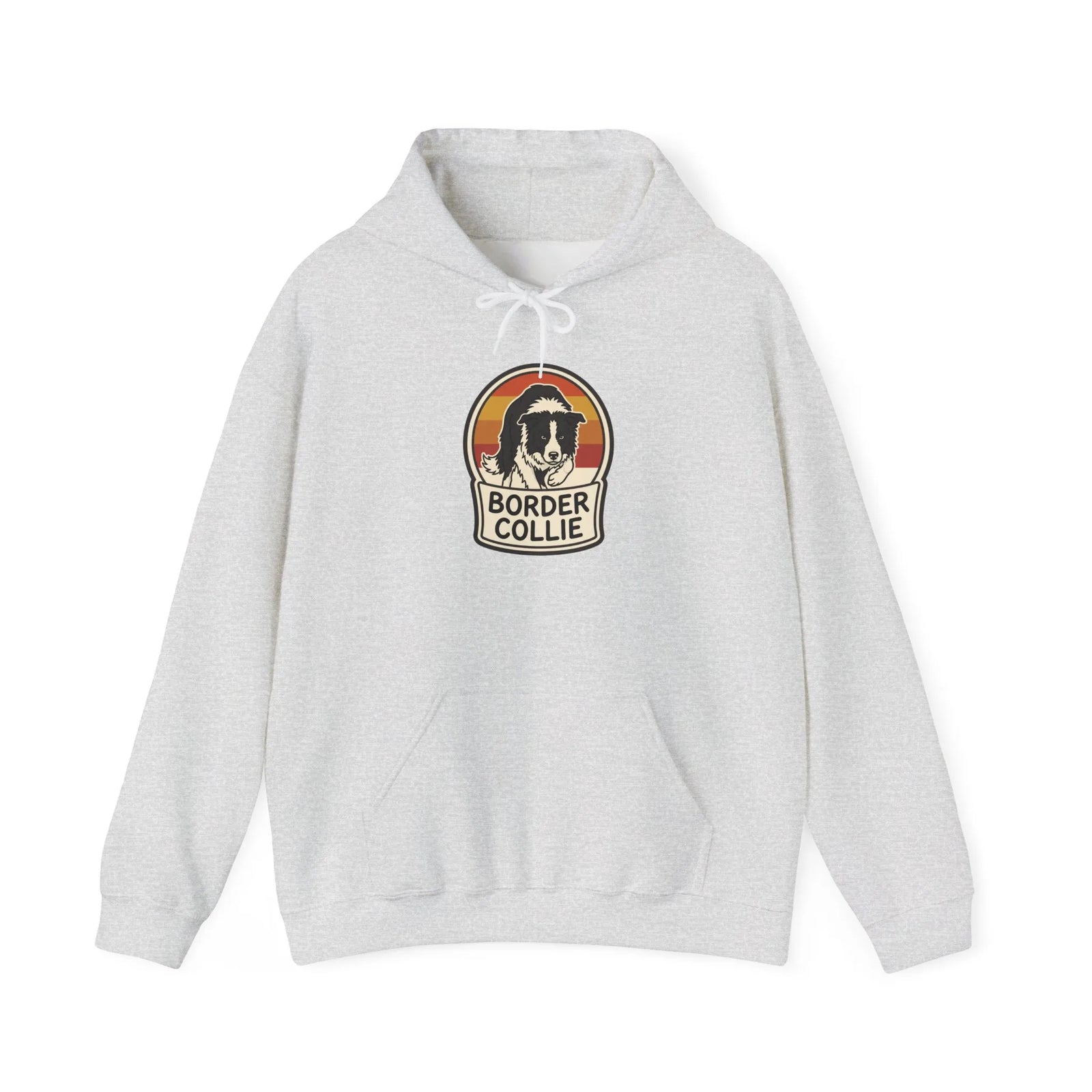 Border Collie Retro 70s Sunset Hoodie - Heavy Blend Cotton-Poly Fleece Pullover - Unisex White