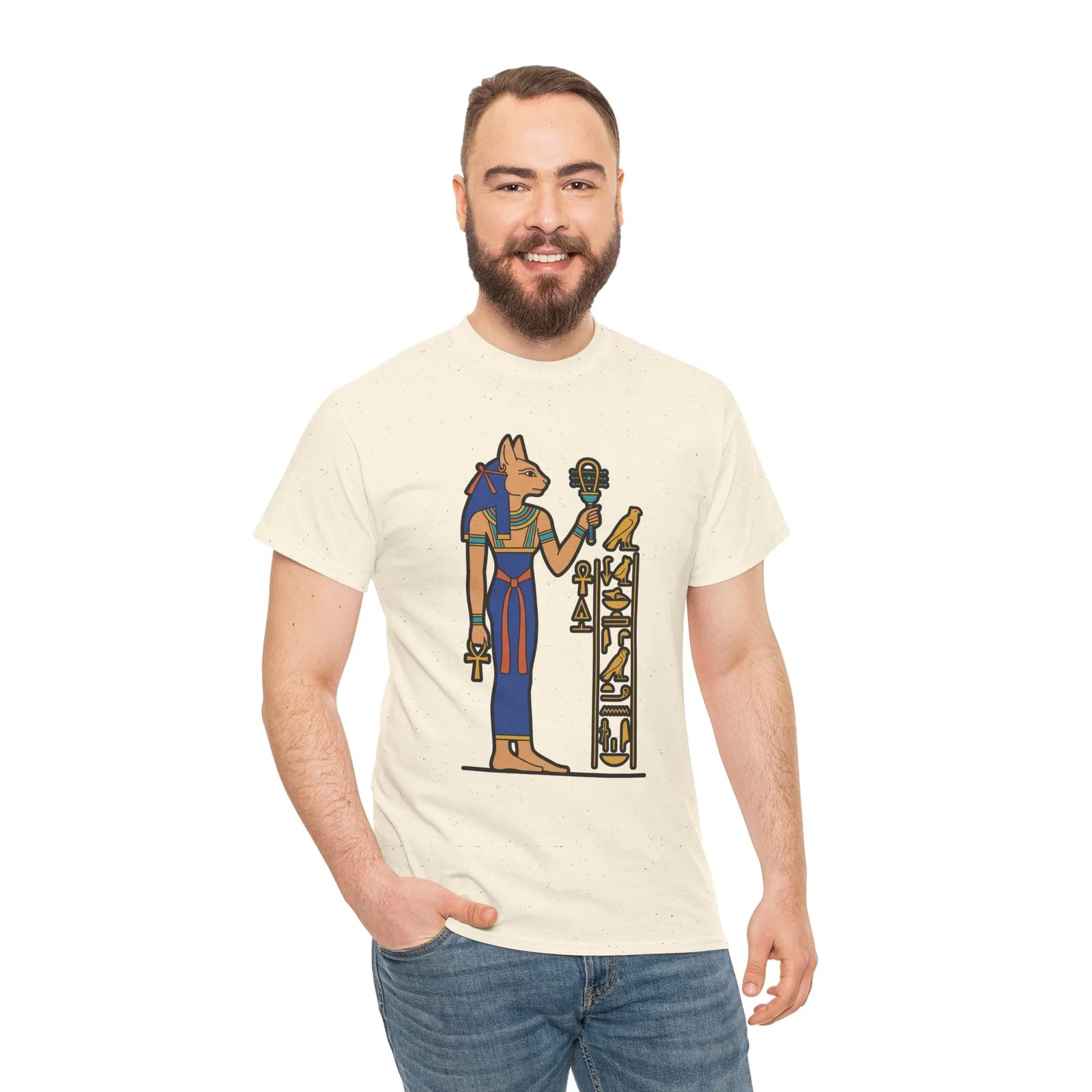 Bastet Sphynx Egyptian Pharaoh Cat T-Shirt - Heavy Cotton Classic Fit Tee - Unisex White