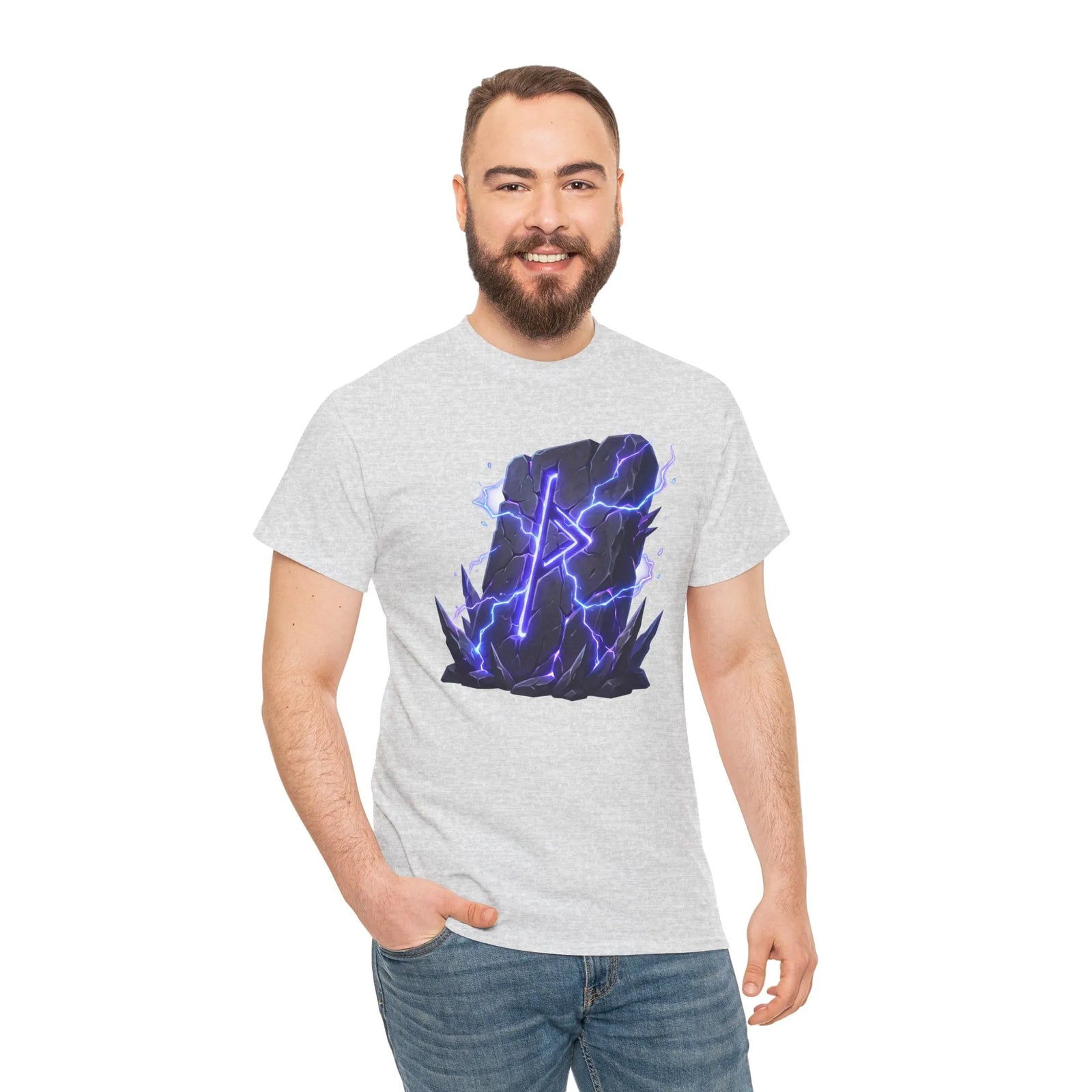 Thurisaz Rune Lightning Graphic T-Shirt - Heavy Cotton Classic Fit Tee - Unisex White