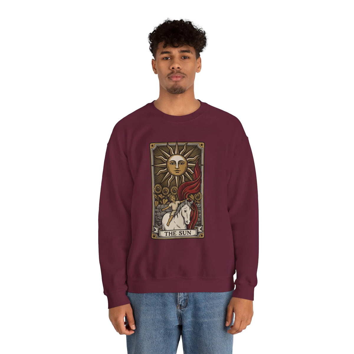 The Sun Tarot Card Sweatshirt - Heavy Blend Fleece Crewneck - Unisex White