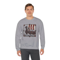 Longship Prow Viking Berserker Cats Sweatshirt - Heavyweight Cotton Blend Crewneck - Unisex White