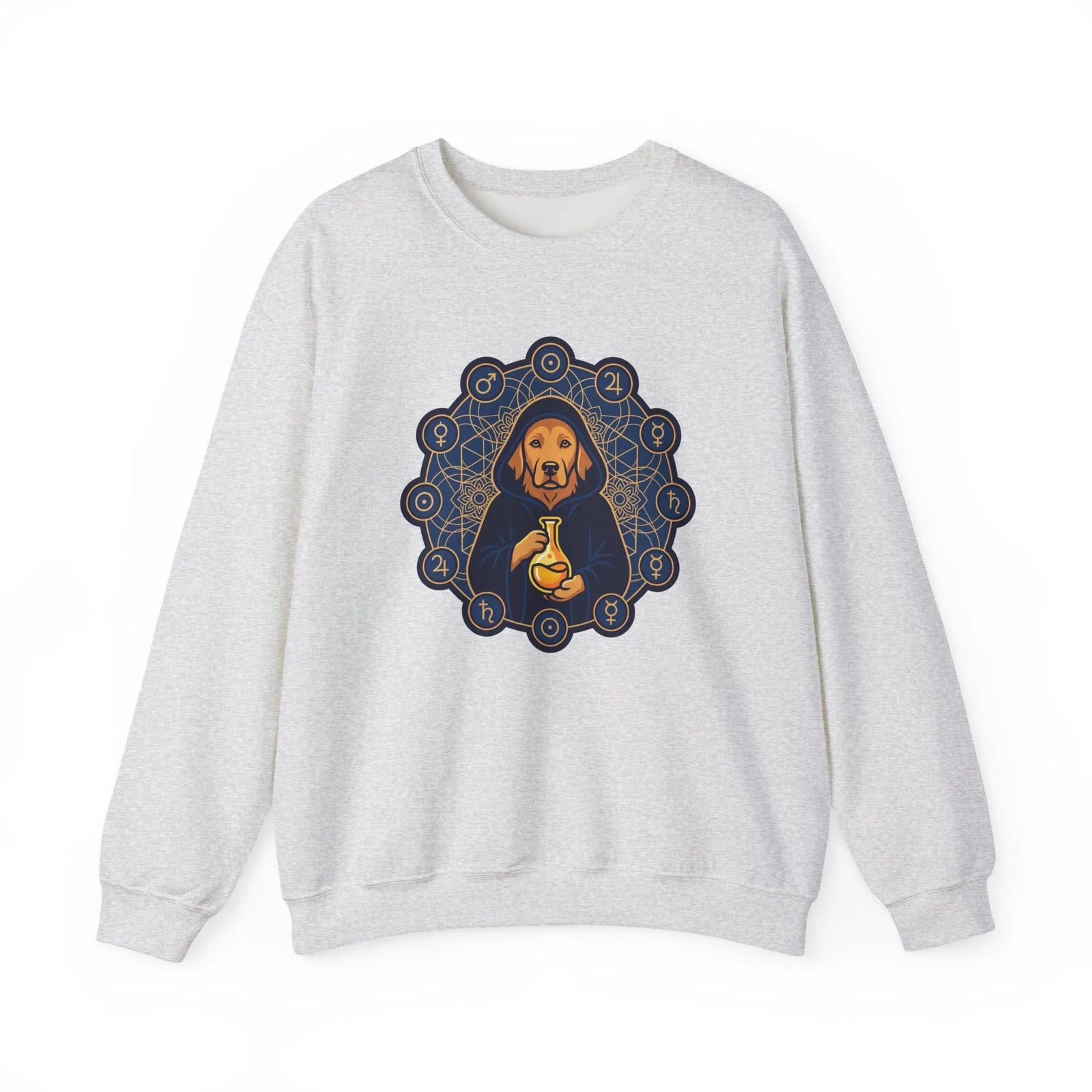 Alchemist Dog Sacred Geometry Spirit Sweatshirt - Heavy Blend Fleece Crewneck - Unisex Ash