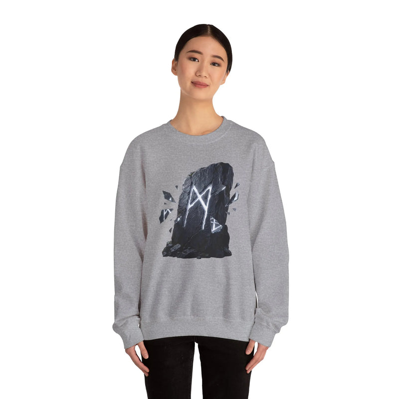 Mannaz Rune Stone Graphic Sweatshirt - Heavy Blend Crewneck Pullover - Unisex Off White