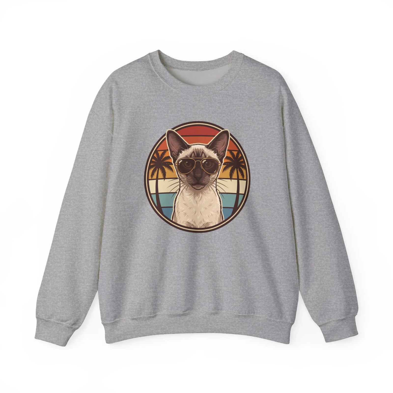 Siamese Cat 70s Sunset Aviator Sweatshirt - Heavy Blend Cotton Blend Crewneck - Unisex White