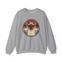 Siamese Cat 70s Sunset Aviator Sweatshirt - Heavy Blend Cotton Blend Crewneck - Unisex White