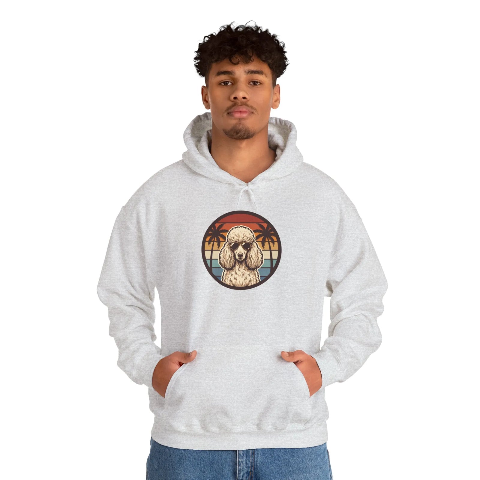 Poodle Sunset Aviator Hoodie - Soft Cotton Blend Pullover - Unisex White