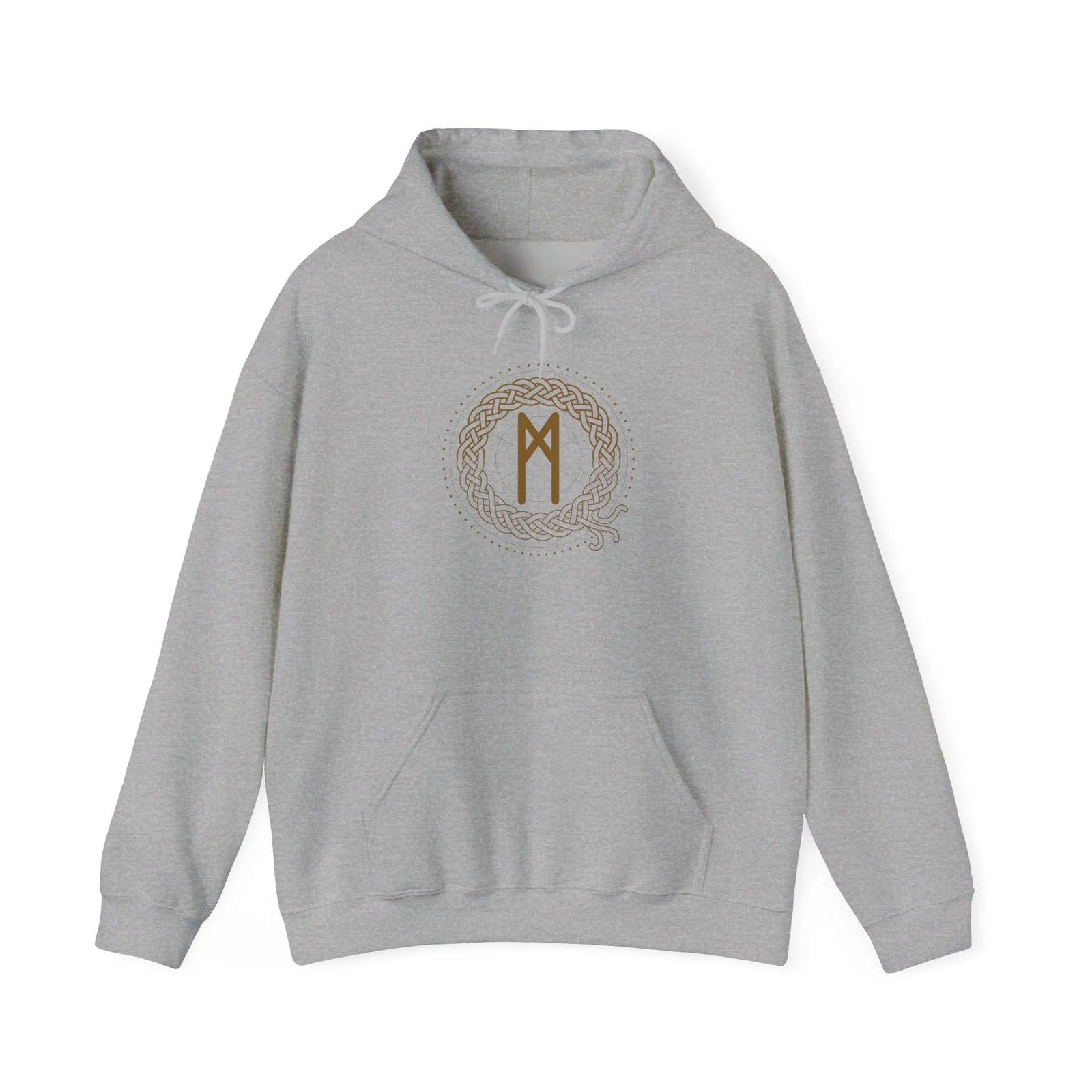 Mannaz Rune Celtic Knot Hoodie - Heavy Blend Fleece Pullover - Unisex White