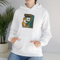 Arcade Gaming Pixel Cat Hoodie - Classic Fit Cotton Blend Pullover - Unisex White