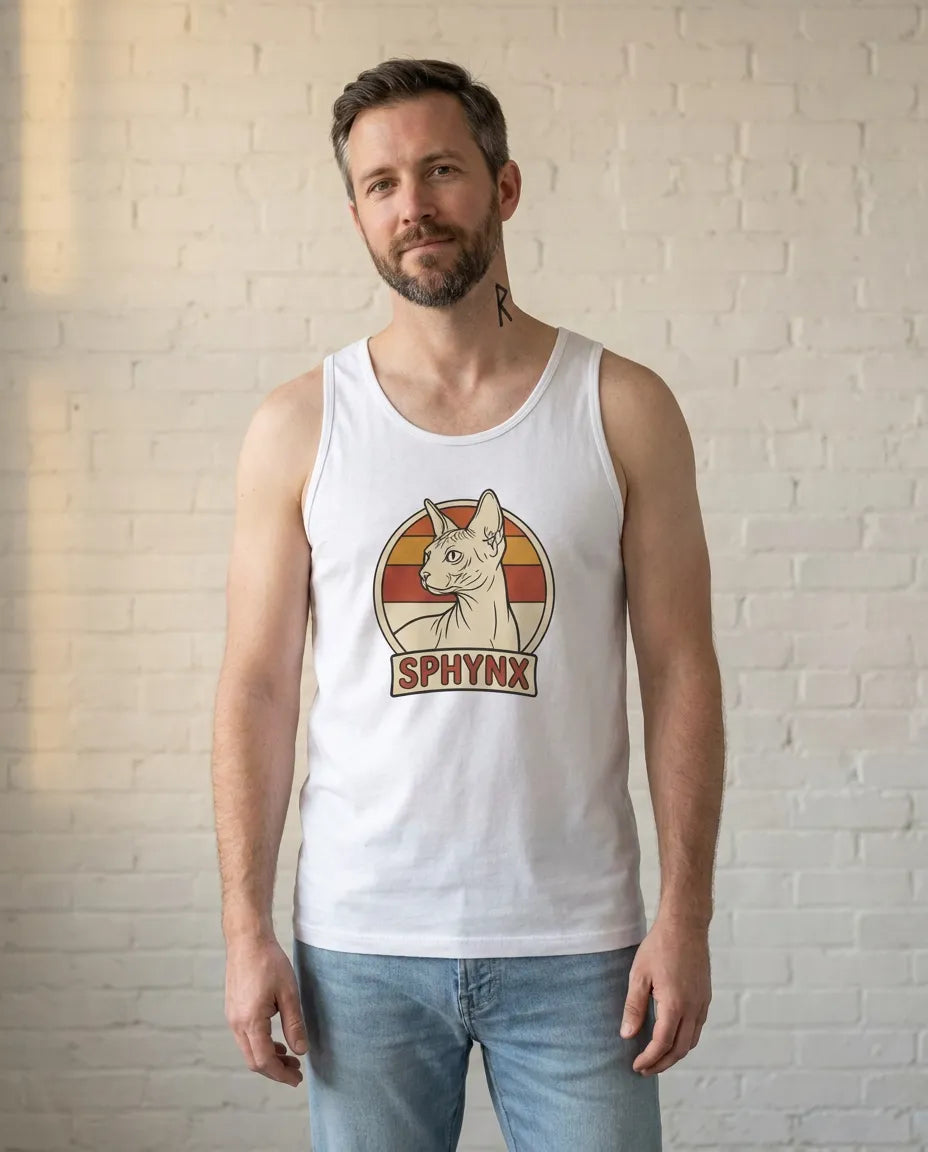 Sphynx Retro 70s Sunset Tank Top - Soft Airlume Cotton Retail Fit - Unisex Athletic Heather