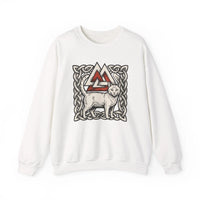 Valknut Cat Norse Mythology Sweatshirt - Heavy Blend Durable Fleece Crewneck - Unisex Off-White