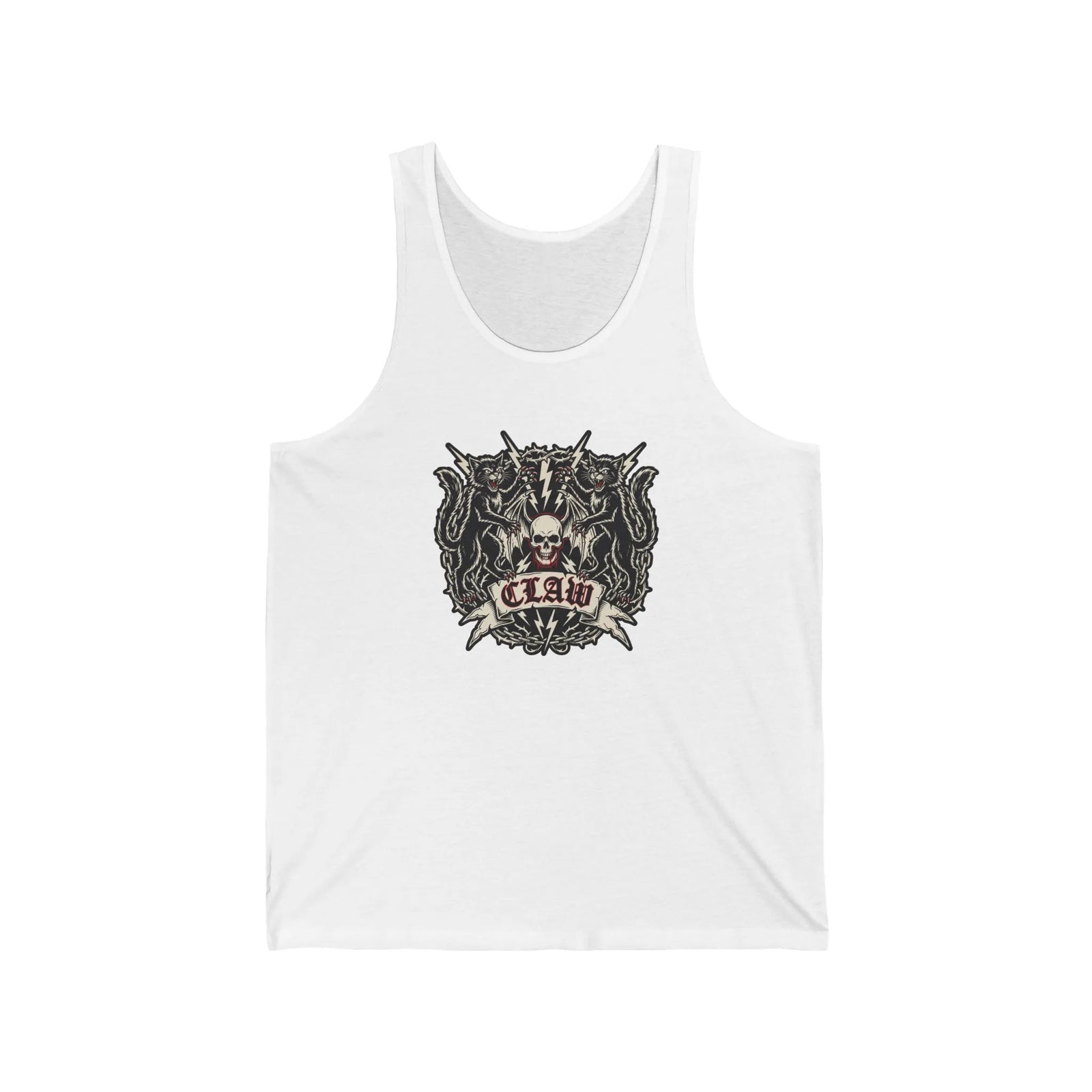 Heavy Metal Rocker Cats Band Crest Tank Top - Lightweight Jersey Retail Fit - Unisex Athletic Heather