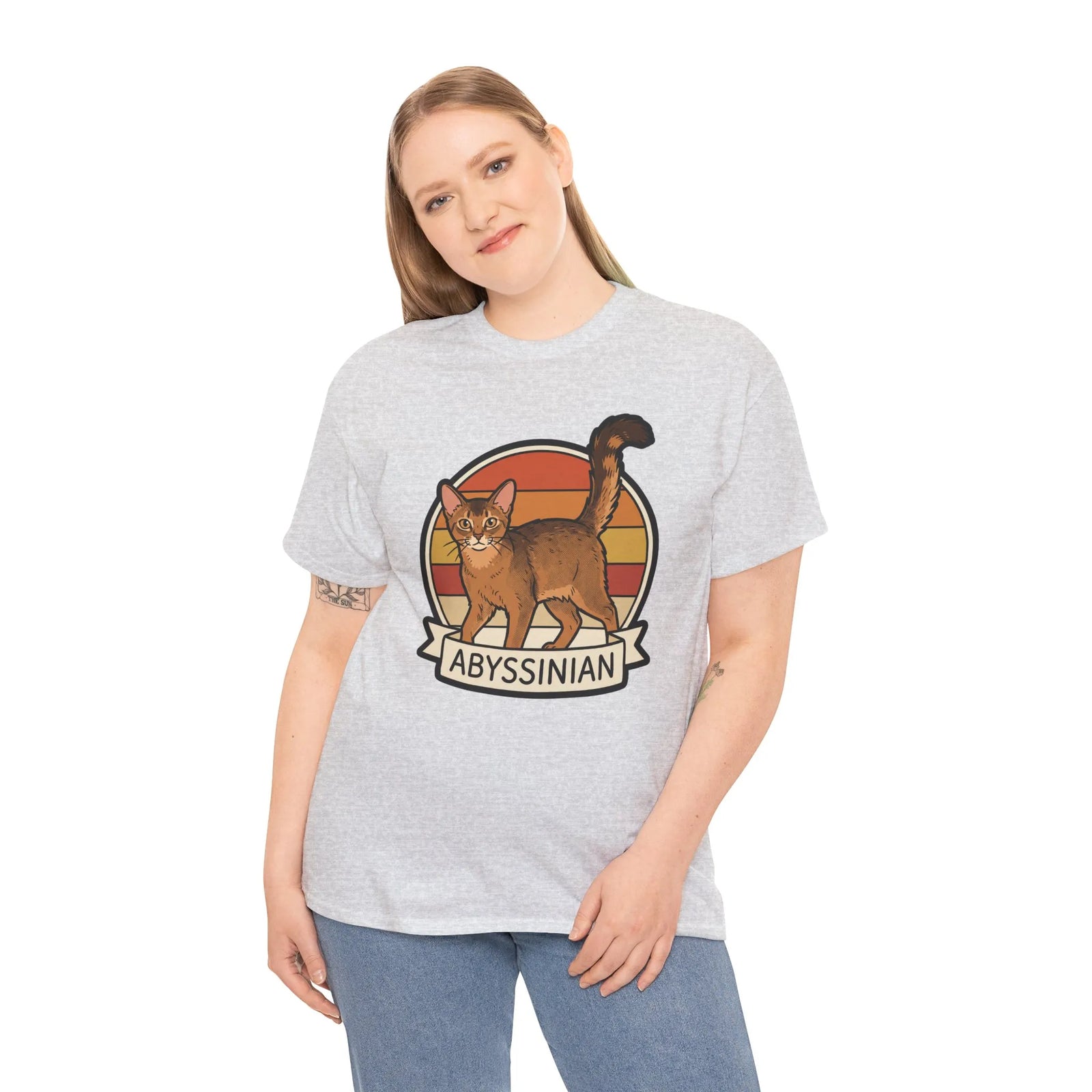 Abyssinian Retro 70s Sunset Cat T-Shirt - Heavy Cotton Classic Fit Tee - Unisex White