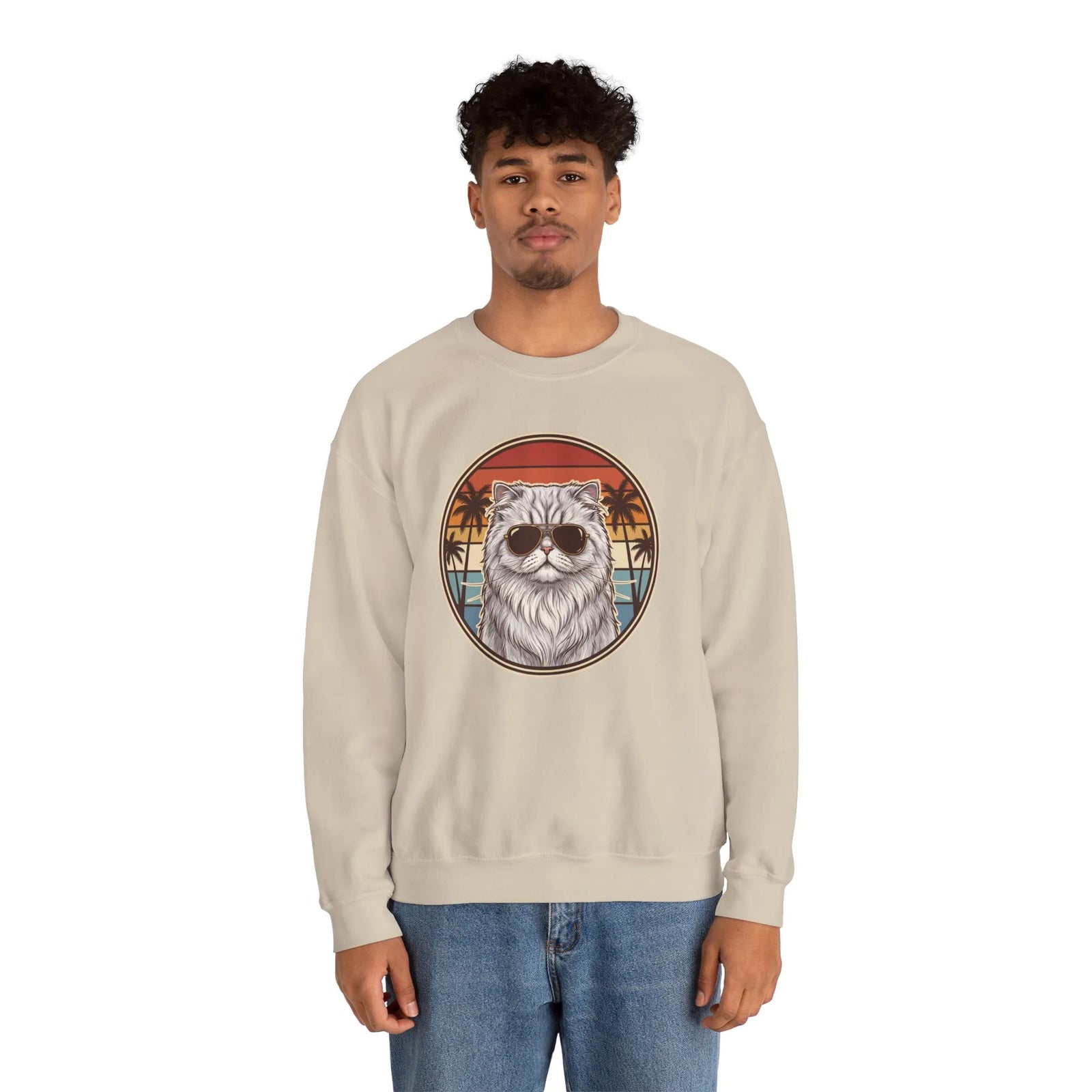 Persian Cool Cat 70s Sunset Aviators Sweatshirt - Heavy Blend Cotton-Poly Crewneck - Unisex White