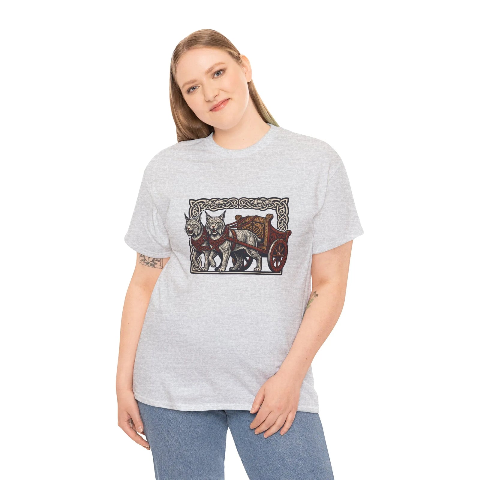 Freyja's Cats Chariot Graphic T-Shirt - Heavy Cotton Classic Fit Tee - Unisex White