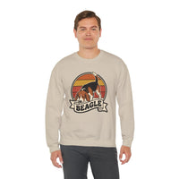 Beagle Retro 70s Sunset Graphic Sweatshirt - Heavy Blend Cotton Polyester Crewneck - Unisex White