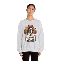 Border Collie Retro Sunset Sweatshirt - Heavy Blend Cotton Blend Crewneck - Unisex White