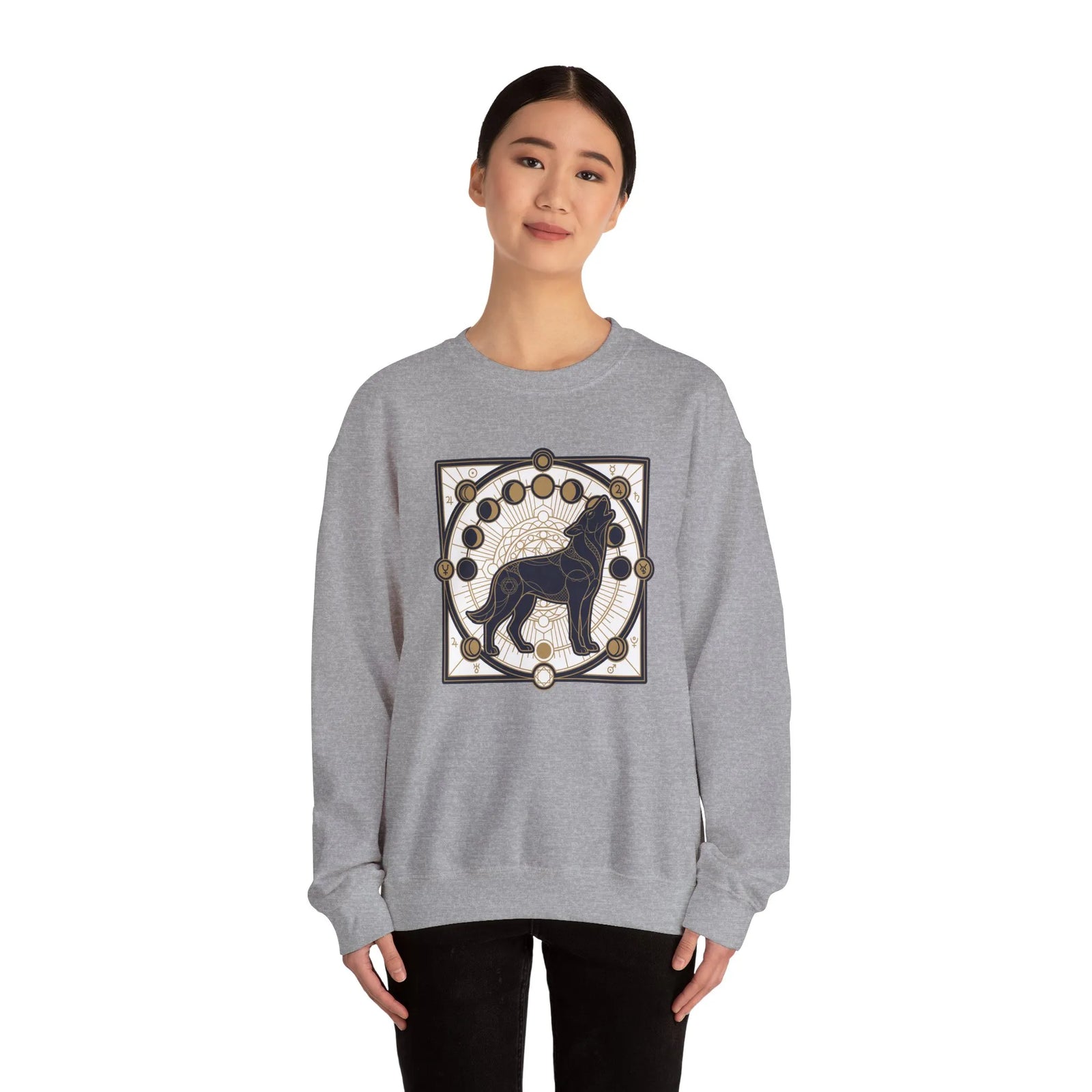 Sacred Geometry Spirit Dog Sweatshirt - Heavyweight Cotton Blend Crewneck - Unisex White