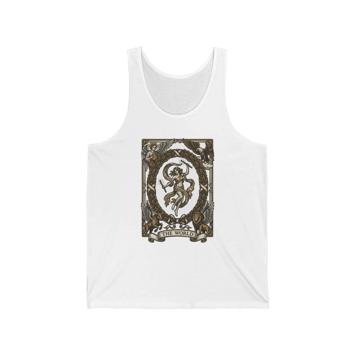 The World Tarot Card Graphic Tank Top - Lightweight Ringspun Cotton Jersey - Unisex Athletic Heather