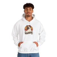Siamese Cat Retro 70s Sunset Graphic Hoodie - Cozy Cotton Poly Blend Pullover - Unisex White
