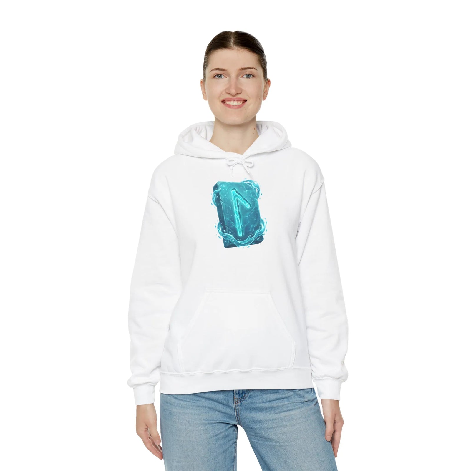 Laguz Water Rune Graphic Hoodie - Soft Fleece Blend Pullover - Unisex White