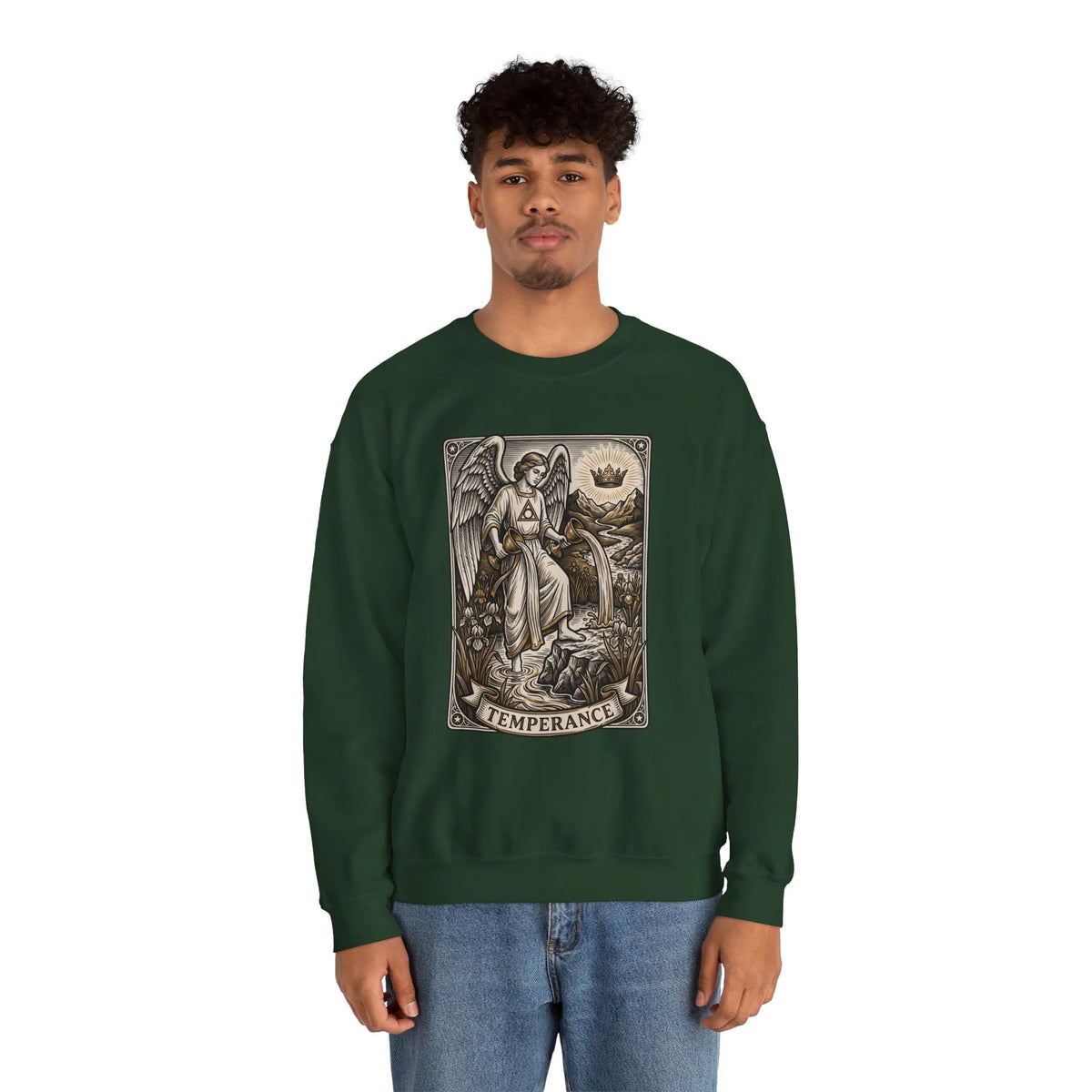 Temperance Tarot Card Angel Sweatshirt - Heavy Blend Fleece Crewneck - Unisex White