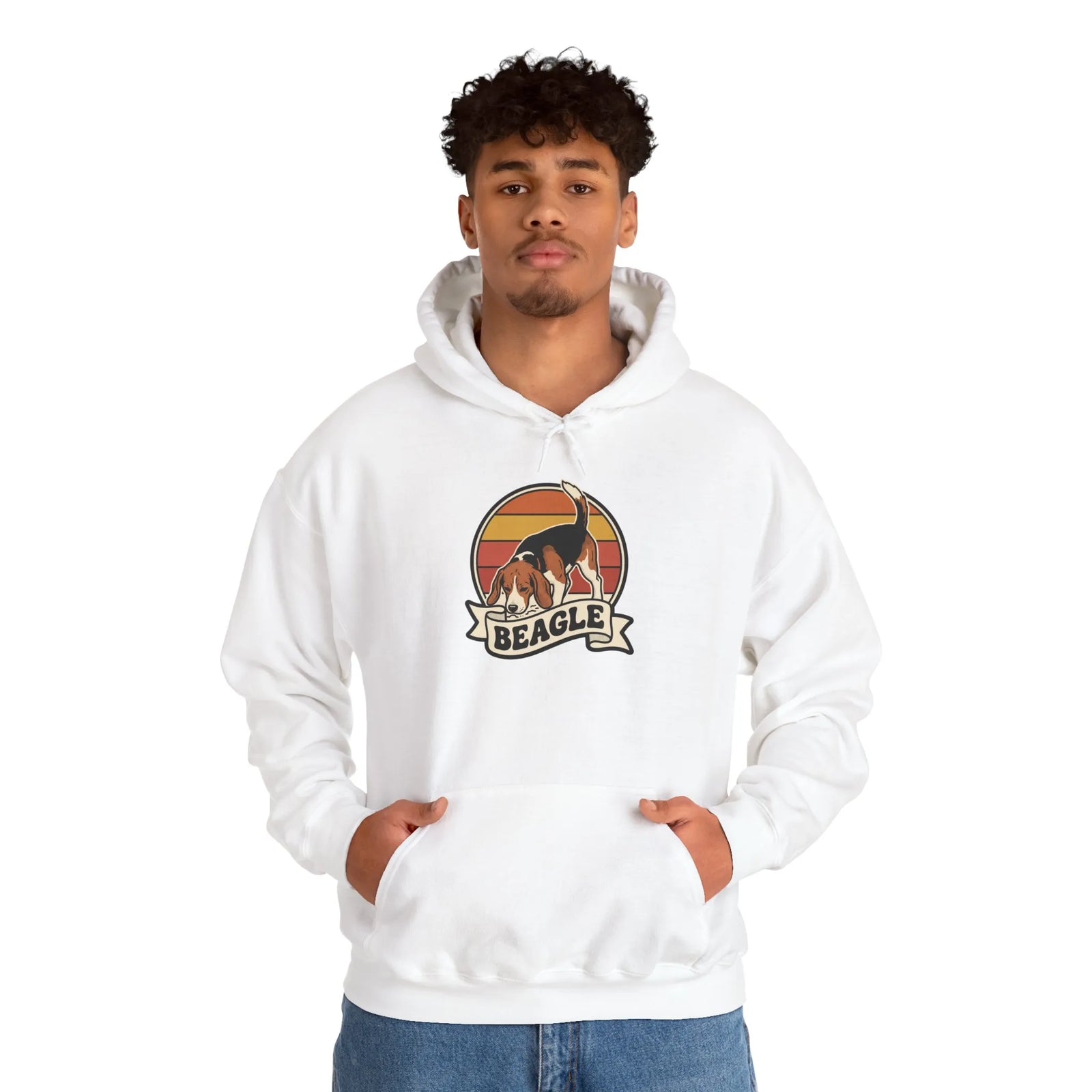 Retro Beagle Sunset Hoodie - Soft Heavy Blend Fleece Pullover - Unisex Ash