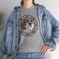 Norse Cat & Raven Woodcut T-Shirt - Heavy Cotton Classic Fit Tee - Unisex White