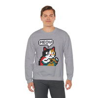 8-Bit Pixel Gaming Cat Sweatshirt - Heavy Blend Crewneck Classic Fit - Unisex White