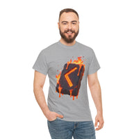 Kenaz Rune Torch Flame T-Shirt - Heavy Cotton Classic Fit Tee - Unisex White